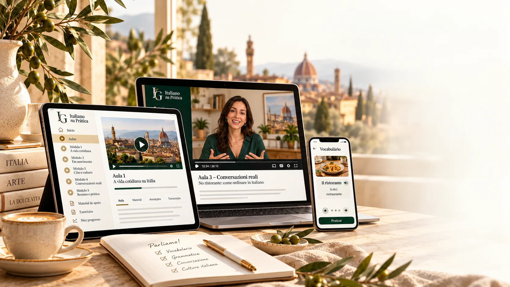 Italiano na Prática: aulas e exercícios ilustrativos em computador, tablet e celular