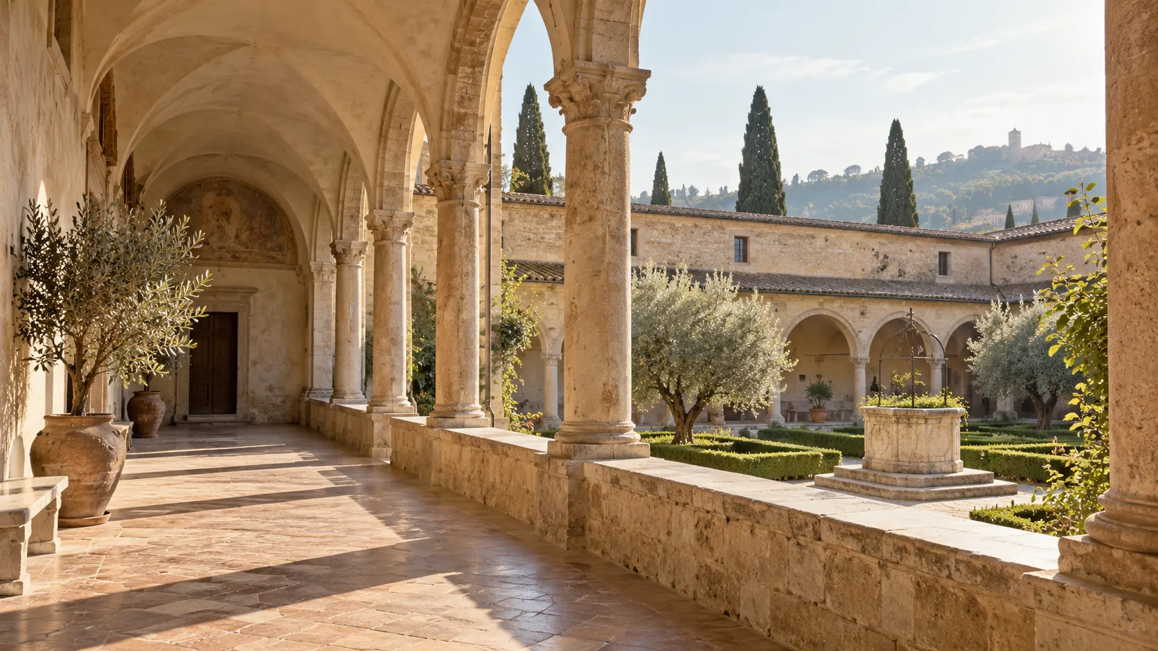 Arquitetura italiana tradicional em uma paisagem ensolarada
