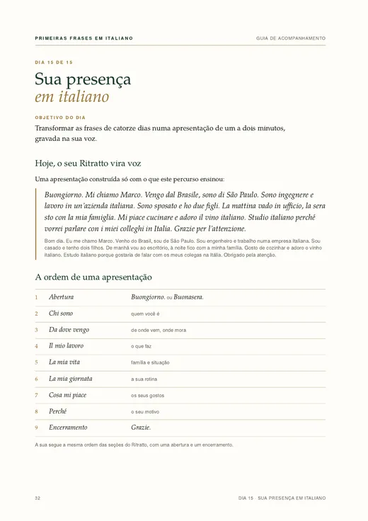 Dia 15: Sua presença em italiano, página 32